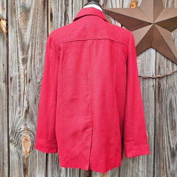 Large Gloss Button Detail Blazer Red Basketweave Jacket Harve Benard Size 12 - Picture 4 of 10